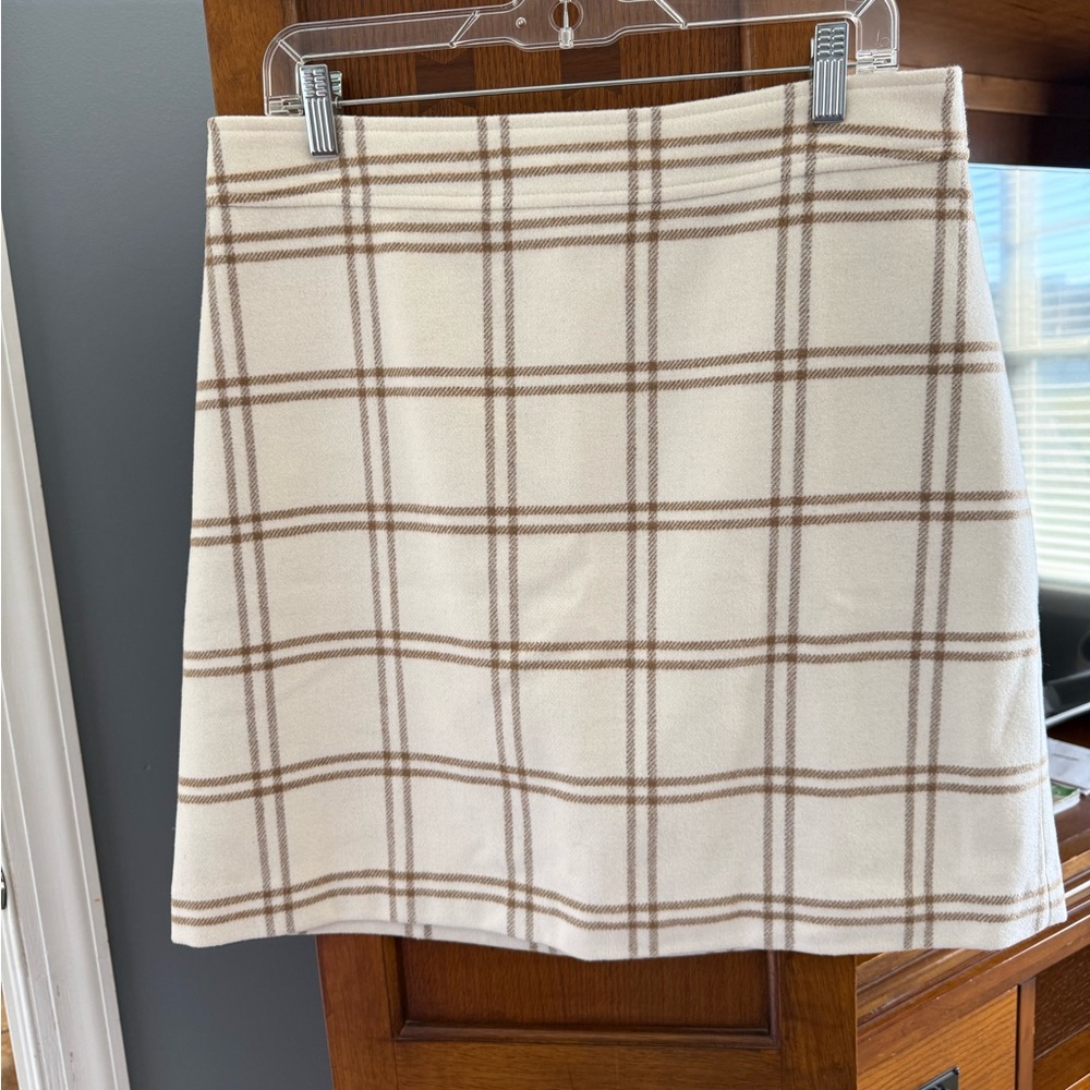 J. Crew Factory Plaid Mini Skirt in Cream and Brown